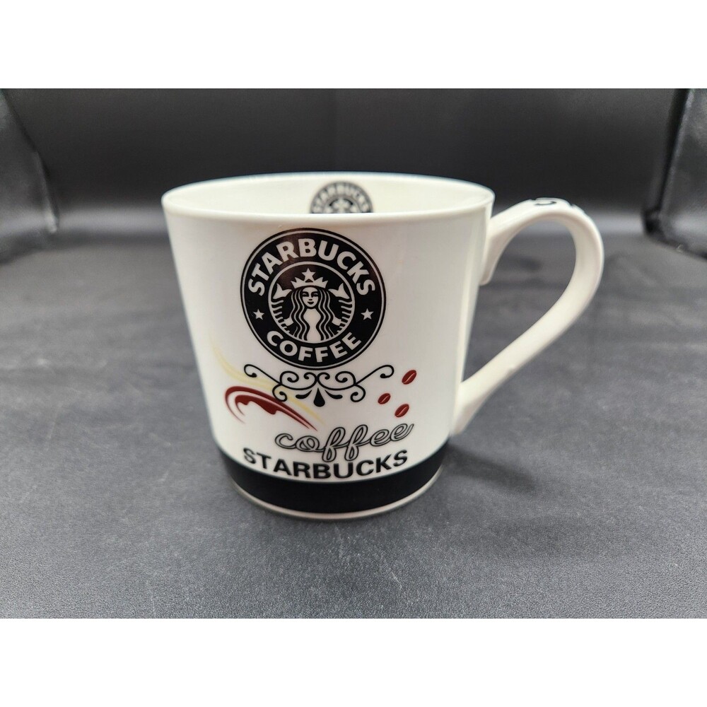 Vintage Starbucks Coffee Mug White Ceramic Black Logo Handle 3.5" Tall 3.5" Wide
